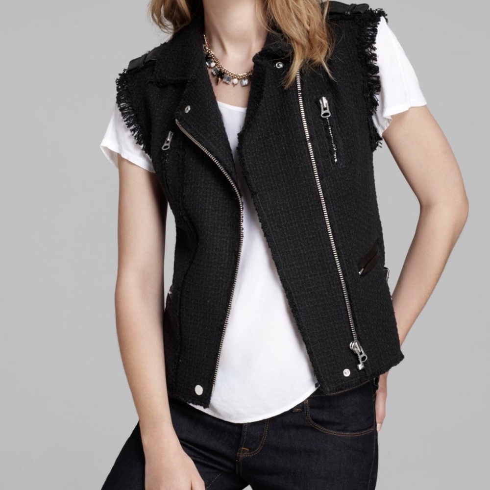 Rebecca Taylor Black Moto Tweed Vest Size 6